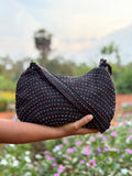 Kantha stitch linen sling bag
