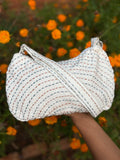 Kantha stitch linen sling bag